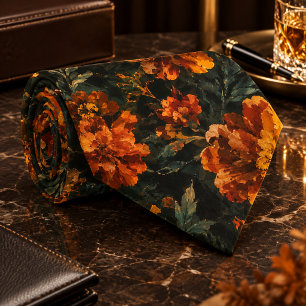 Dark Orange Marigold Floral Seamless Pattern Neck Tie