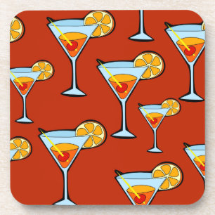 Dark Orange Martini Cocktail Pattern Coaster