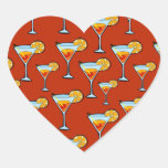 Dark Orange Martini Cocktail Pattern Heart Sticker