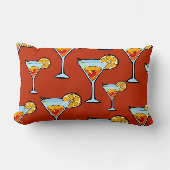Dark Orange Martini Cocktail Pattern Lumbar Pillow (Front)