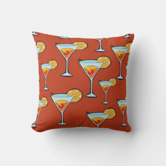 Dark Orange Martini Cocktail Pattern Outdoor Pillow