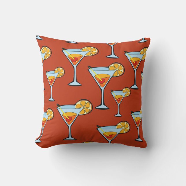 Dark Orange Martini Cocktail Pattern Outdoor Pillow (Front)