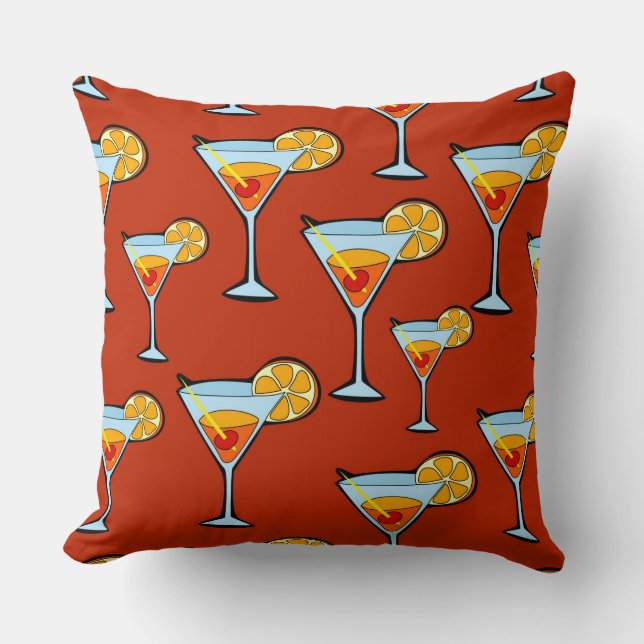 Dark Orange Martini Cocktail Pattern Throw Pillow (Front)