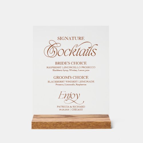 Dark Orange Minimalist Signature Cocktails Sign