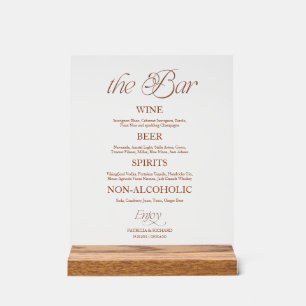 Dark Orange Minimalist The Bar Wedding Menu Sign