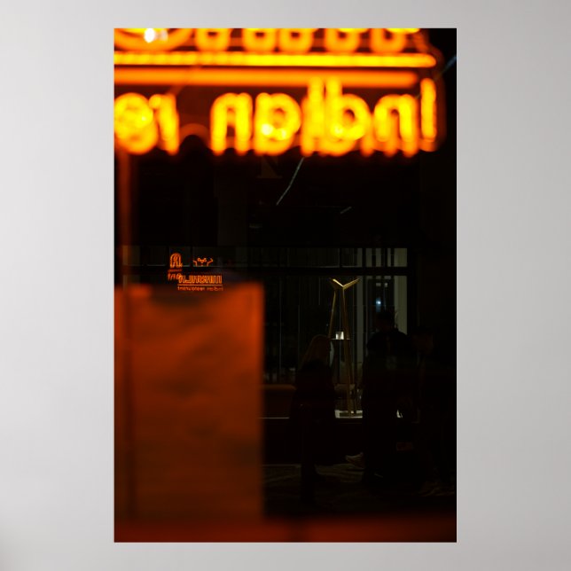 Dark Orange Neon - Prague Urban Night Photo Poster (Front)