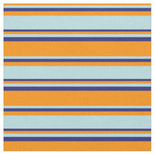 Dark Orange, Powder Blue, and Midnight Blue Lines Fabric