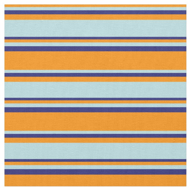 Dark Orange, Powder Blue, and Midnight Blue Lines Fabric (Close Up)