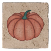 Dark Orange Pumpkin on Cream Trivet