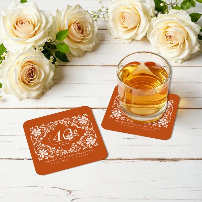 Dark Orange Shabby Chic 40 Anniversary Coaster (Creator Uploaded)