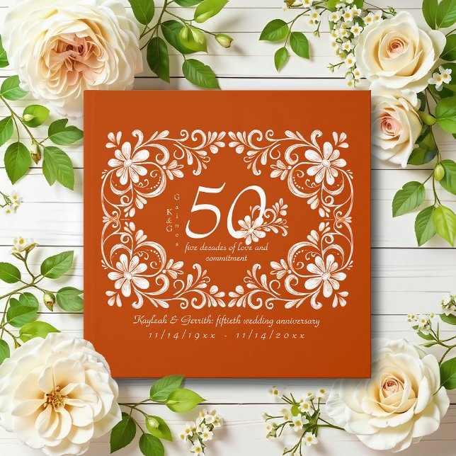 Dark Orange Shabby Chic 50 Anniversary Guest Book (Creator Uploaded)