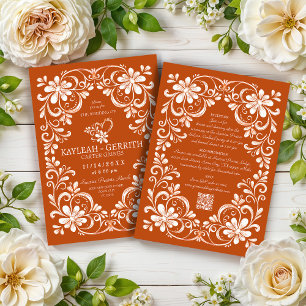 Dark Orange Shabby Chic QR Wedding Invitation