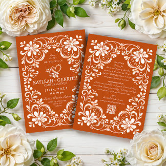 Dark Orange Shabby Chic QR Wedding Invitation