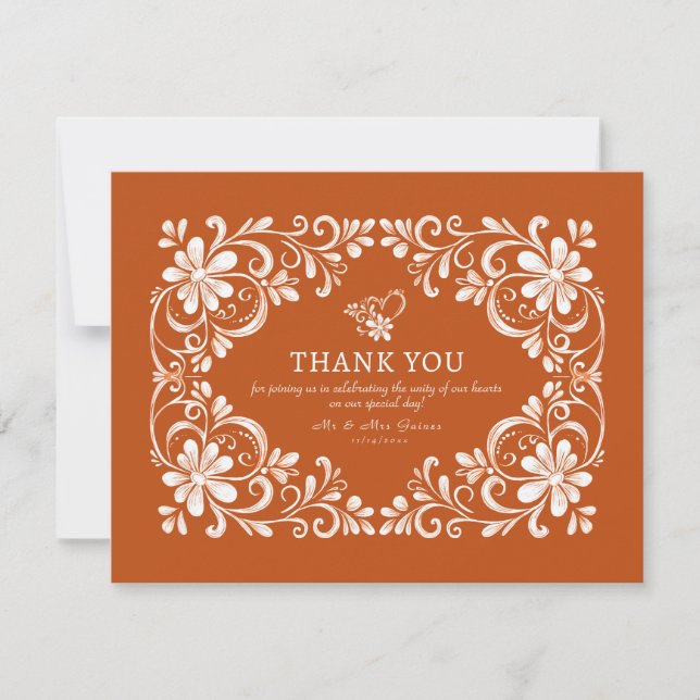 Dark Orange Shabby Chic Thank You Card (Front)