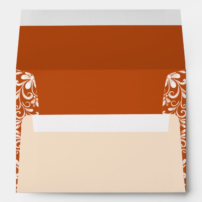 Dark Orange Shabby Chic Wedding Envelope (Back (Bottom))