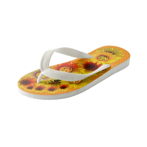 Dark Orange Toddler Unisex Sunflower Flip Flops