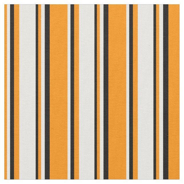 Dark Orange, White, and Black Stripes Pattern Fabric (Close Up)