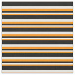 [ Thumbnail: Dark Orange, White & Black Lines Pattern Fabric ]