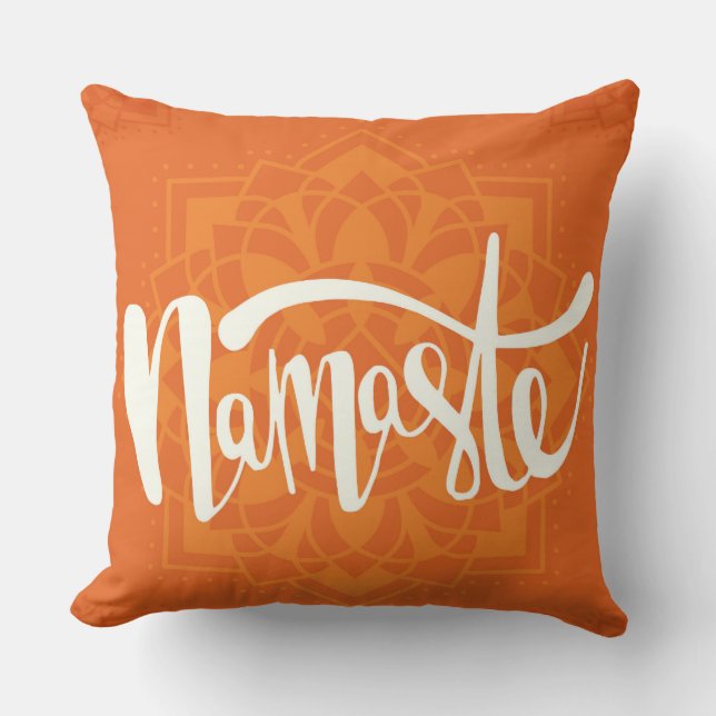 Dark Orange White Namaste Decor Pillow (Front)