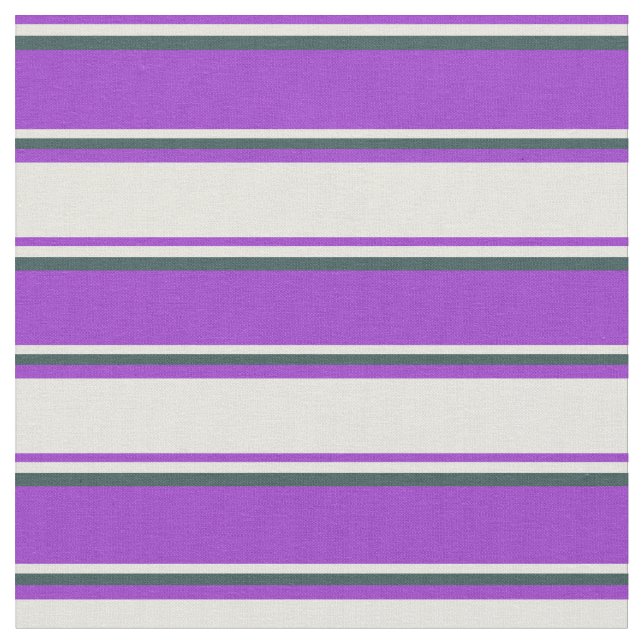 Dark Orchid, Beige & Dark Slate Gray Stripes Fabric (Close Up)