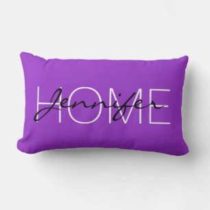 Dark orchid color home monogram lumbar pillow