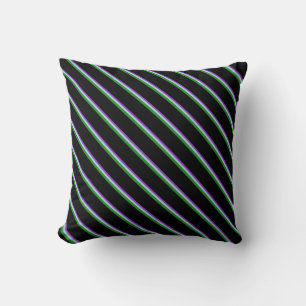 Dark Orchid, Light Blue, Forest Green & Black Throw Pillow