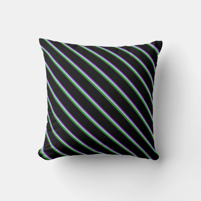 Dark Orchid, Light Blue, Forest Green & Black Throw Pillow (Front)