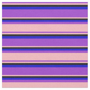Dark Orchid, Light Pink, Black & Blue Stripes Fabric