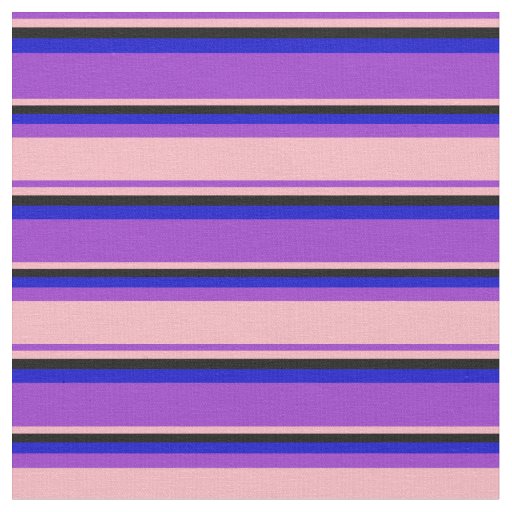 Dark Orchid, Light Pink, Black & Blue Stripes Fabric