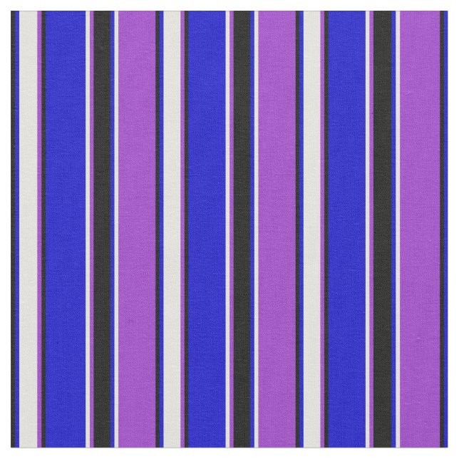 Dark Orchid, Light Yellow, Blue, and Black Lines Fabric (Close Up)
