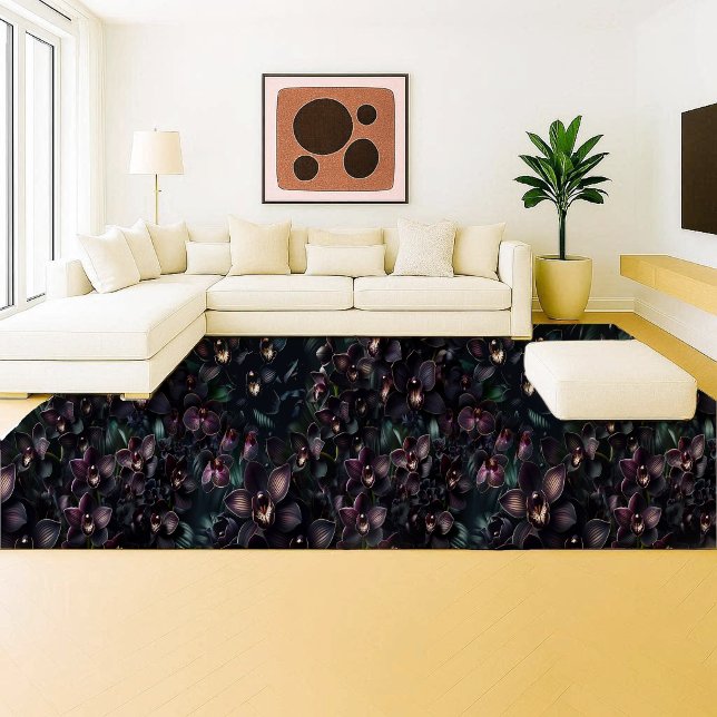 Dark Orchid Maximalist Gothic Botanical Area Rug (Dark Orchid Maximalist Gothic Floral Luxury Area Rug)