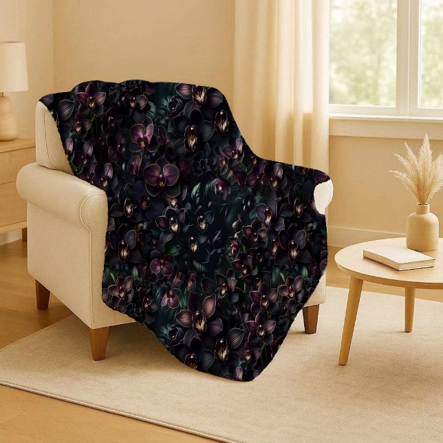 Dark Orchid Maximalist Gothic Floral Sherpa Blanke Blanket (Dark Orchid Maximalist Gothic Floral Sherpa Blanket)