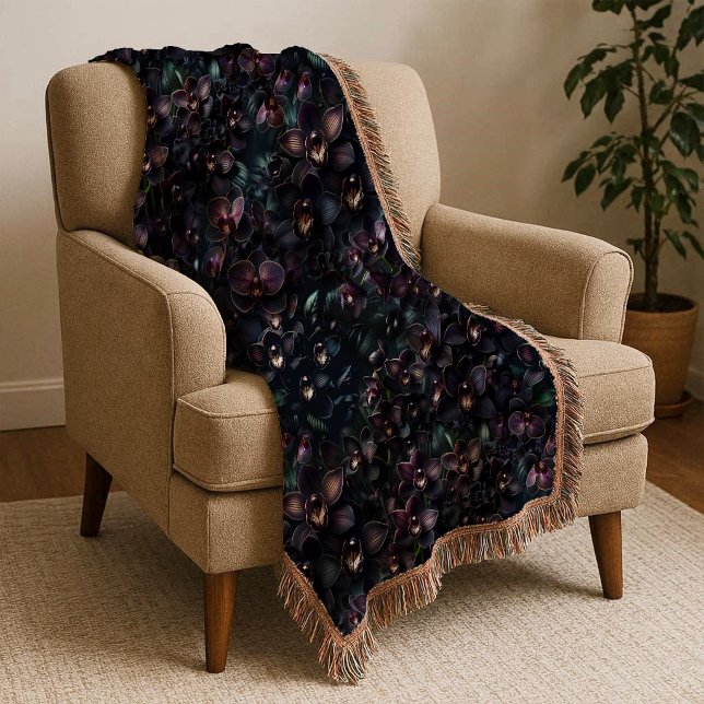 Dark Orchid Maximalist Gothic Floral Throw Blanket (Dark Orchid Maximalist Gothic Floral Throw Blanket)