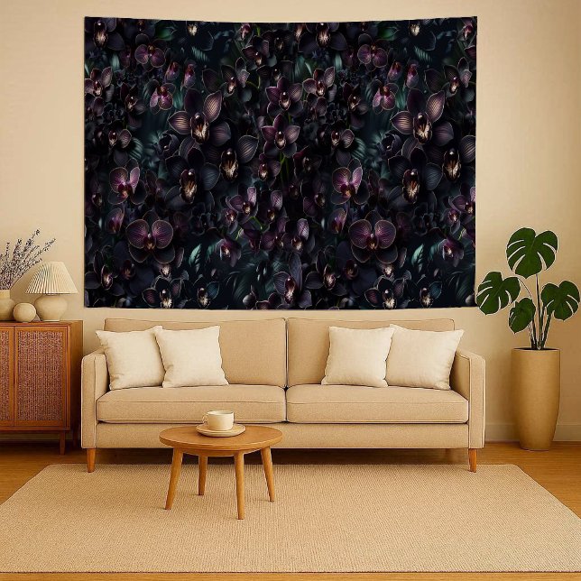 Dark Orchid Maximalist Gothic Floral Wall Tapestry (Dark Orchid Maximalist Gothic Floral Wall Tapestry)