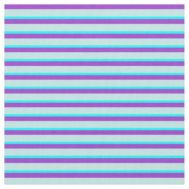 Dark Orchid, Turquoise, and Aqua Striped Pattern Fabric (Close Up)