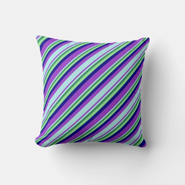 Dark Orchid, Turquoise, Sea Green, Green & Blue Throw Pillow (Front)