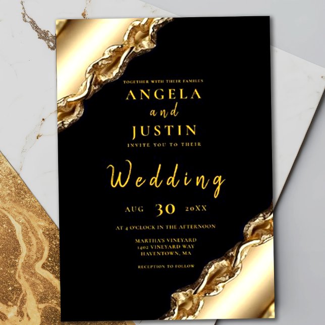 Dark Ornament and Gold Glitter Elegant Wedding Invitation (Creator Uploaded)