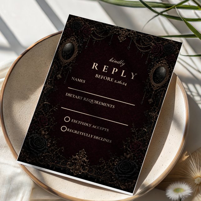 Dark Ornate Victorian Goth Wedding RSVP Card (Creator Uploaded)
