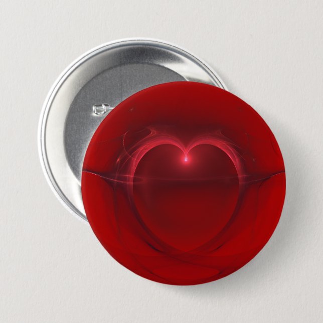 Dark Outlined Center Lighted Heart On Red Artwork Pinback Button (Front & Back)