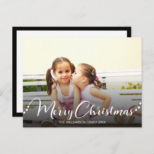 Dark Overlay White Merry Christmas Photo Holiday Postcard