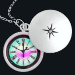Dark Painted Clock Locket Necklace<br><div class="desc">Dark Painted Clock</div>