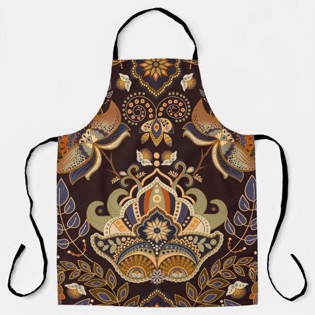 Dark Paisley: Floral Indian Seamless. Apron (Front)