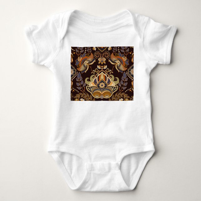 Dark Paisley: Floral Indian Seamless. Baby Bodysuit (Front)