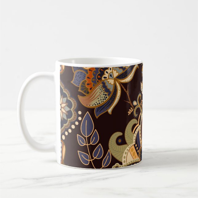 Dark Paisley: Floral Indian Seamless. Coffee Mug (Left)