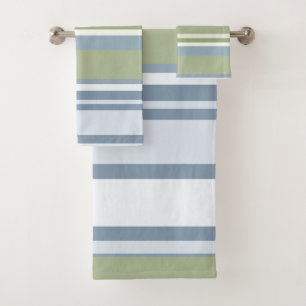 Dark Pastel Blue and Spring Rain Stripes Bath Towel Set