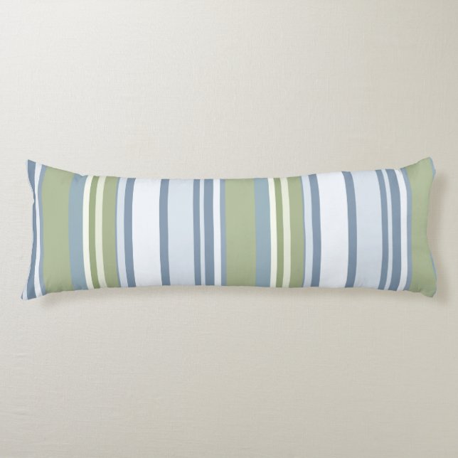 Dark Pastel Blue and Spring Rain Stripes Body Pillow (Front)