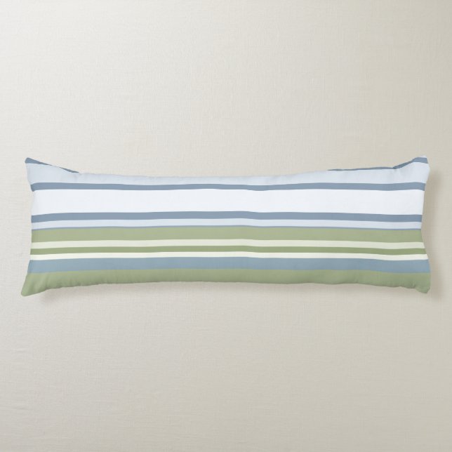 Dark Pastel Blue and Spring Rain Stripes Body Pillow (Front)