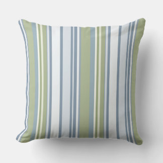 Dark Pastel Blue and Spring Rain Stripes Throw Pillow