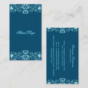 Dark & Pastel Blue Floral Swirls Business Card