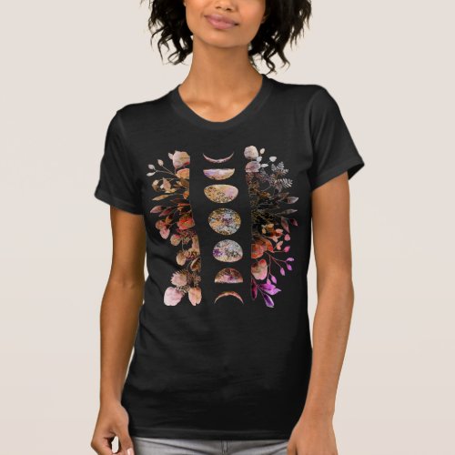Dark Pastel Botanical Moon Cycle T_Shirt